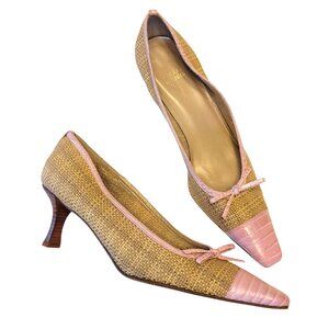 Stuart Weitzman Woven Croc Embossed Cap Toe Y2K Kitten Heels